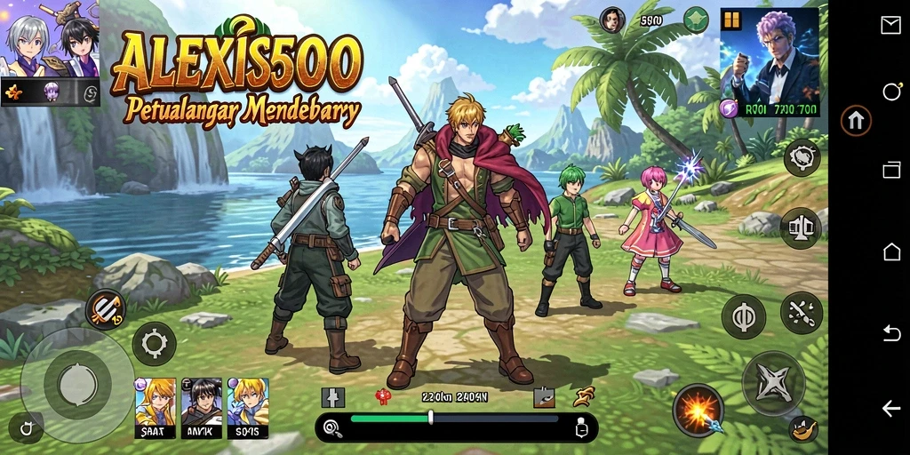 Screenshot gameplay ALEXIS500 menampilkan karakter anime yang beraksi.