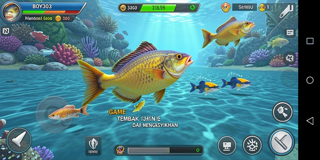 Tangkapan layar gameplay BOY303 menampilkan aksi menembak ikan yang seru.