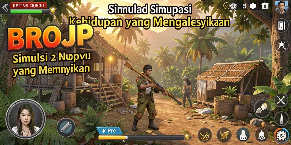 Screenshot BROJP menampilkan karakter dalam aksi simulasi kehidupan.