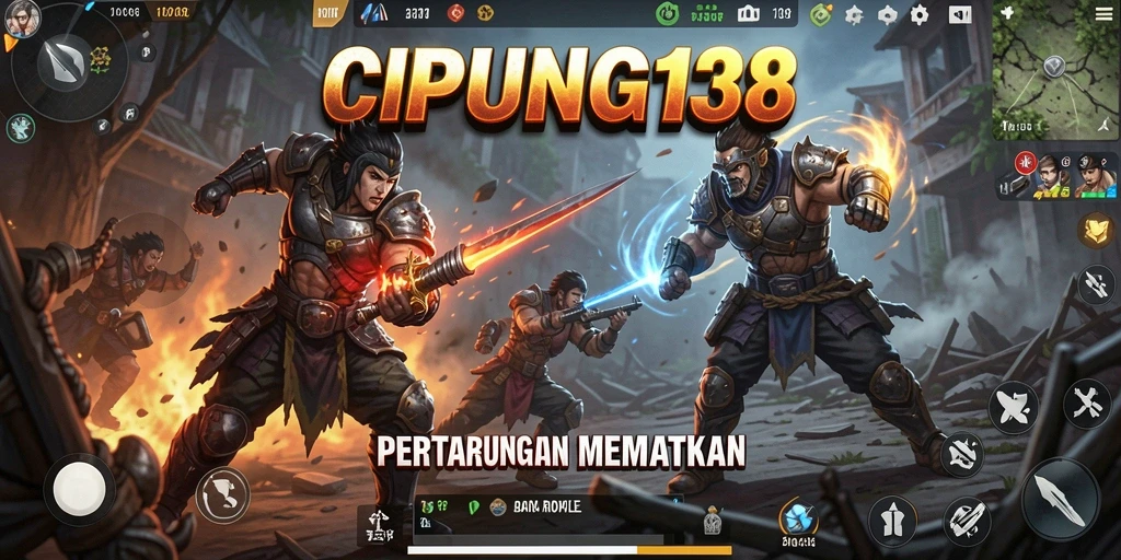 Screenshot menunjukkan aksi seru dalam game Battle Royale.