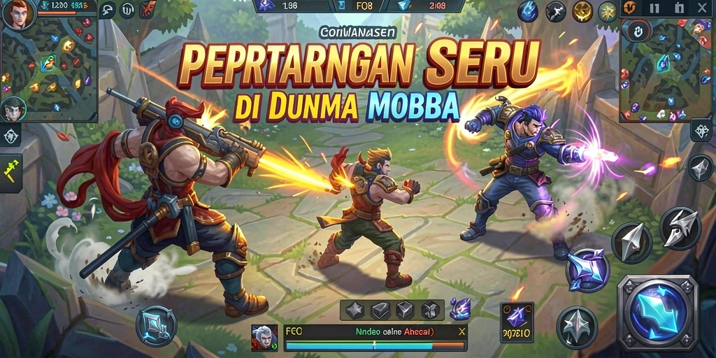 Gameplay seru dalam pertempuran MOBA yang mendebarkan.