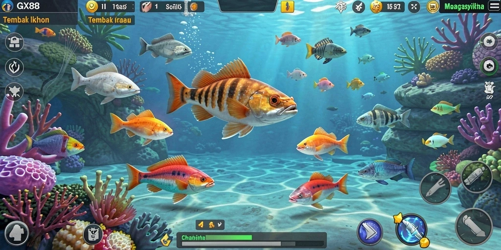 Tampilan gameplay GX88 dengan aksi tembak ikan yang seru.