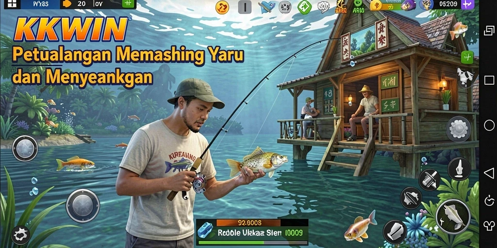 Tampilan gameplay KKWIN yang menawan saat memancing di lautan.