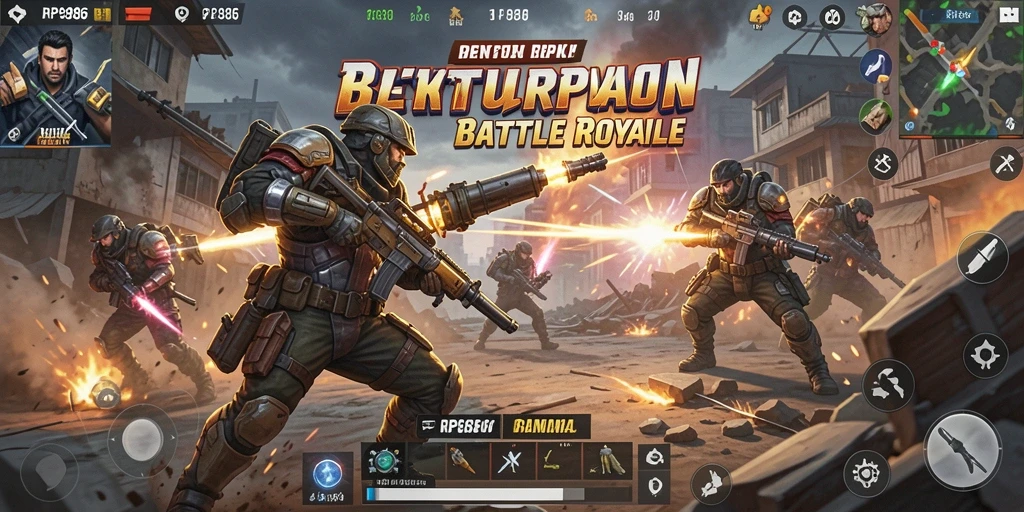 Tangkapan layar menampilkan aksi seru gameplay RP886 Battle Royale.