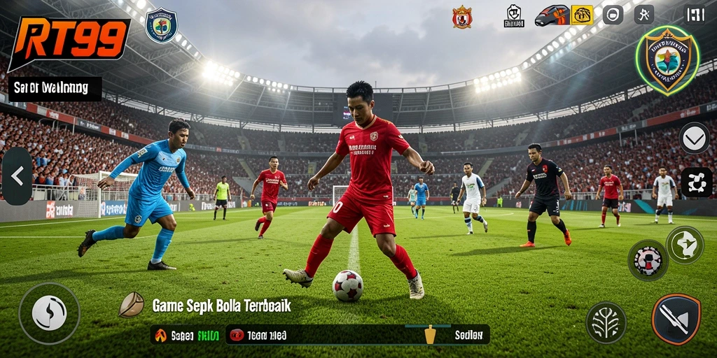 Tampilan gameplay <strong>RT99</strong> saat pertandingan sepak bola yang mendebarkan.