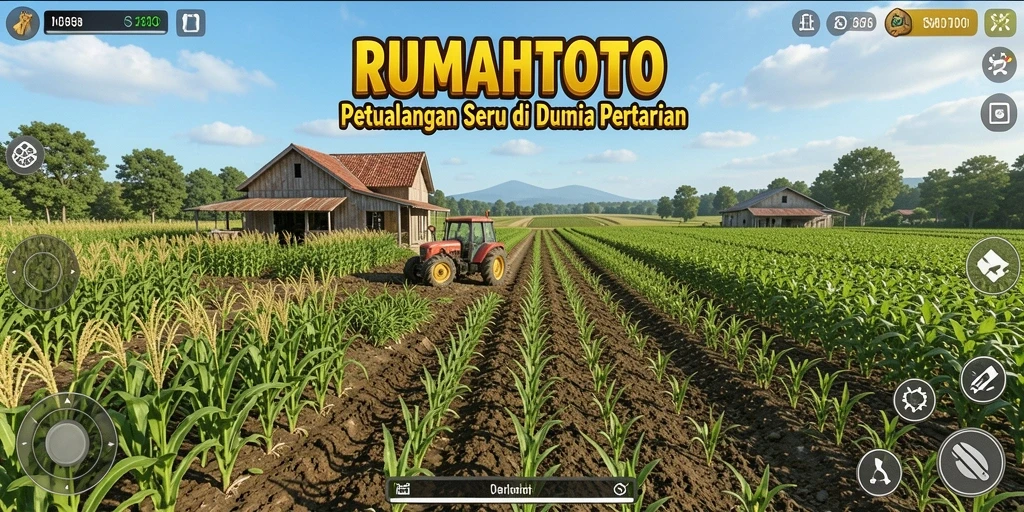 Screenshot gameplay RUMAHTOTO menampilkan ladang subur yang dikelola dengan baik.