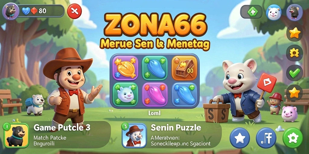 Screenshot ZONA66 menunjukkan gameplay seru dan adiktif dari Match-3.